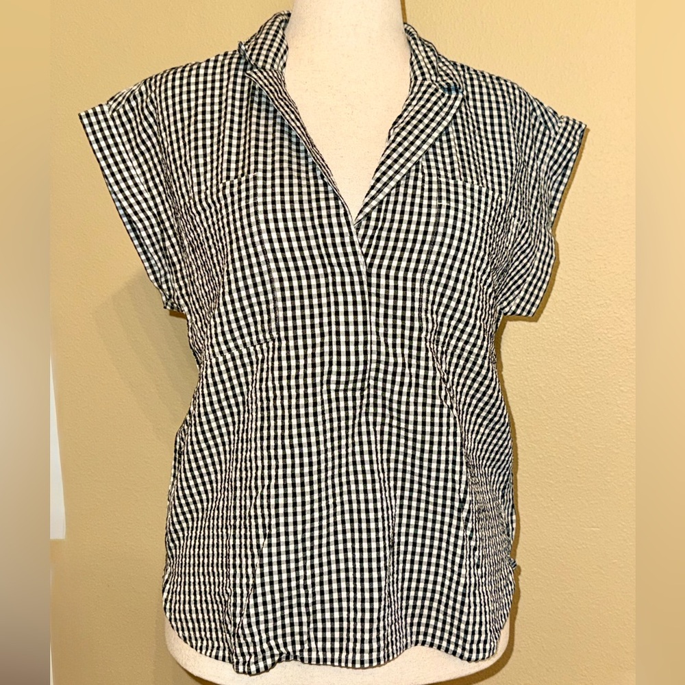 LOFT outlet Black and White gingham dolman top